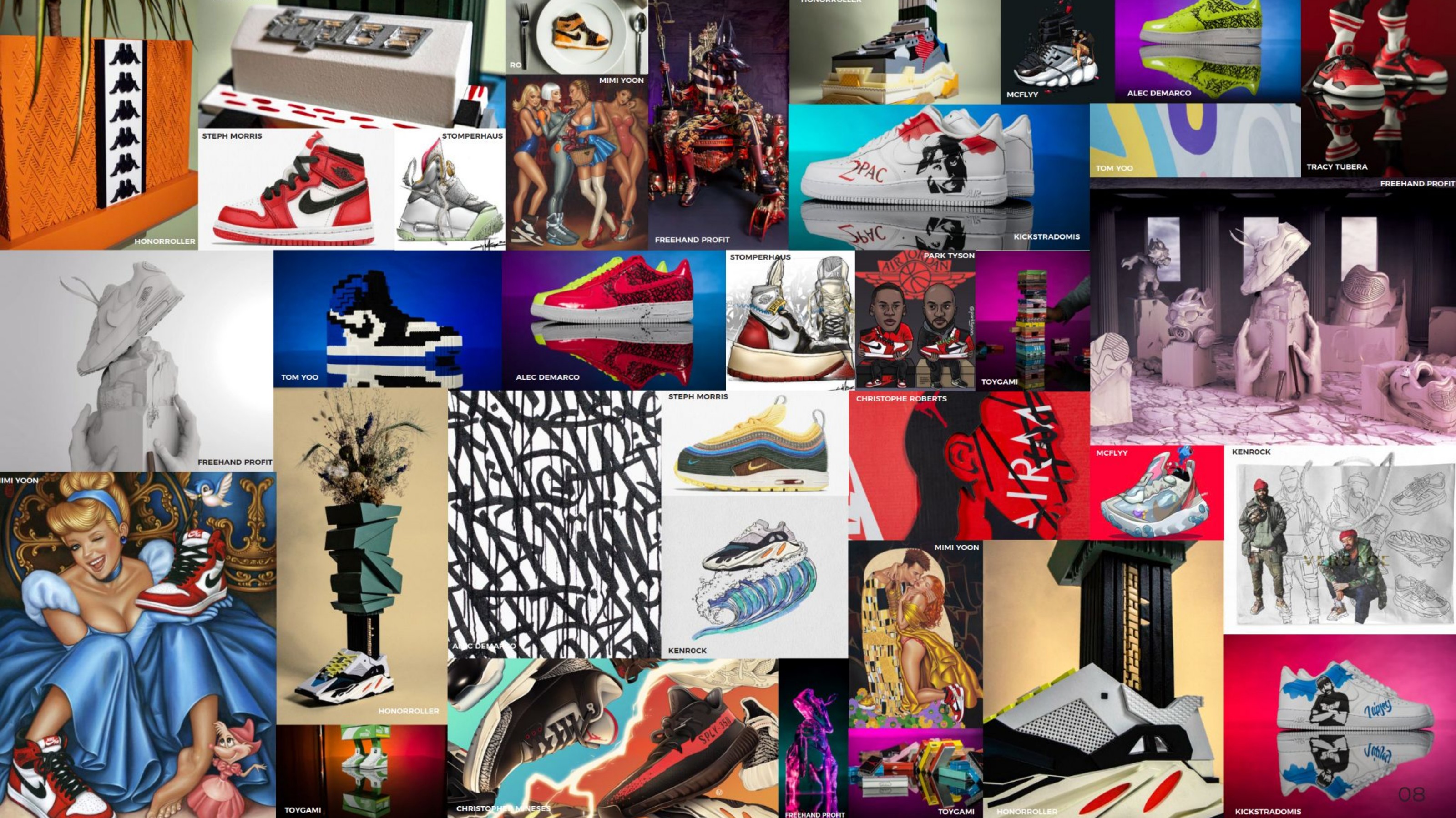 The Art of Sneakers — collage of sneaker artworks and sculptures by featured artists